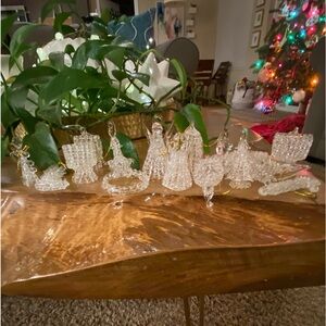 18 Spun Glass Spaghetti Glass Christmas Ornaments Angel Bird Candelstick & more!
